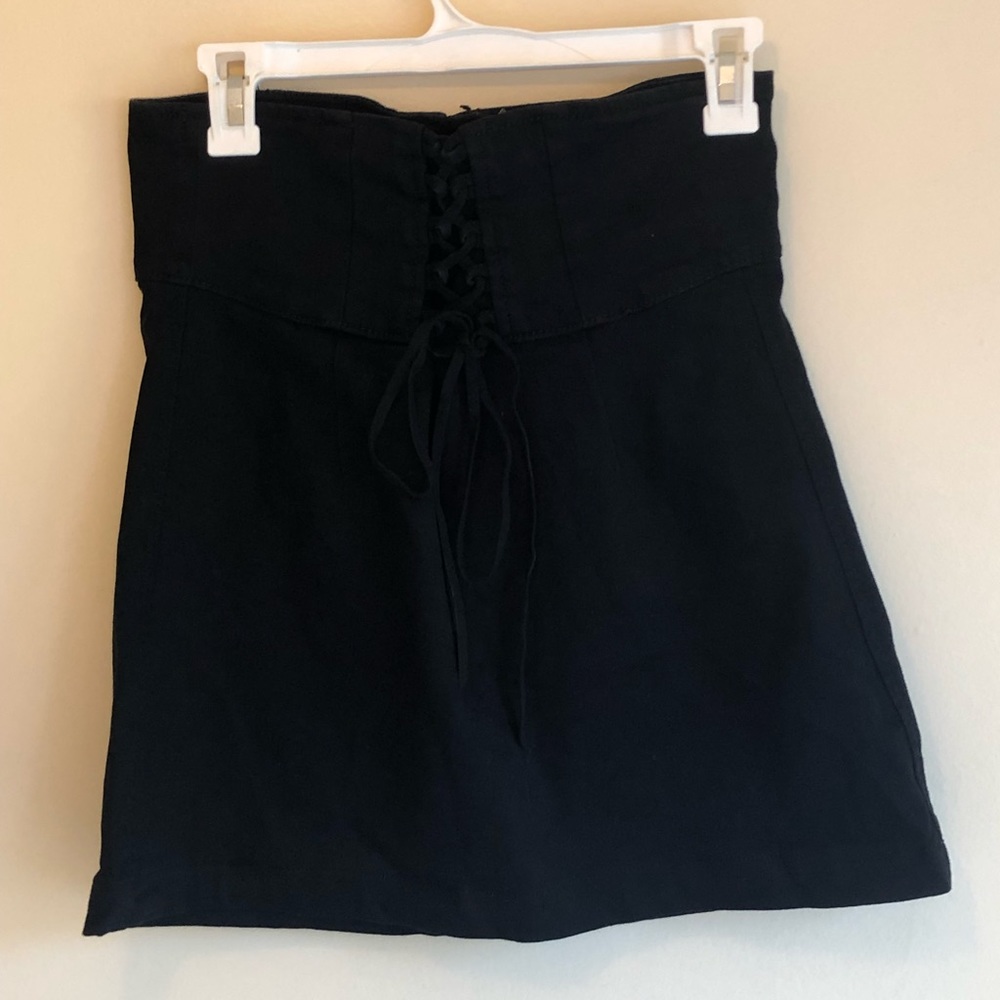 Express black mini skirt with front lace up corset detail